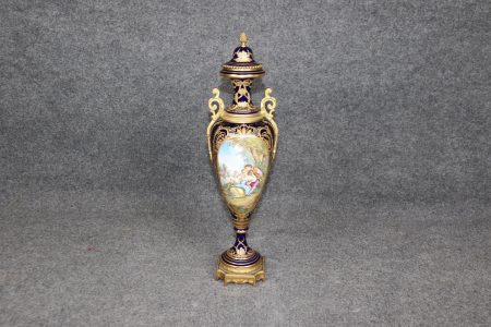 Antique Sevres Royal Blue Porcelain Vase: 19th Century French Louis XV Urn