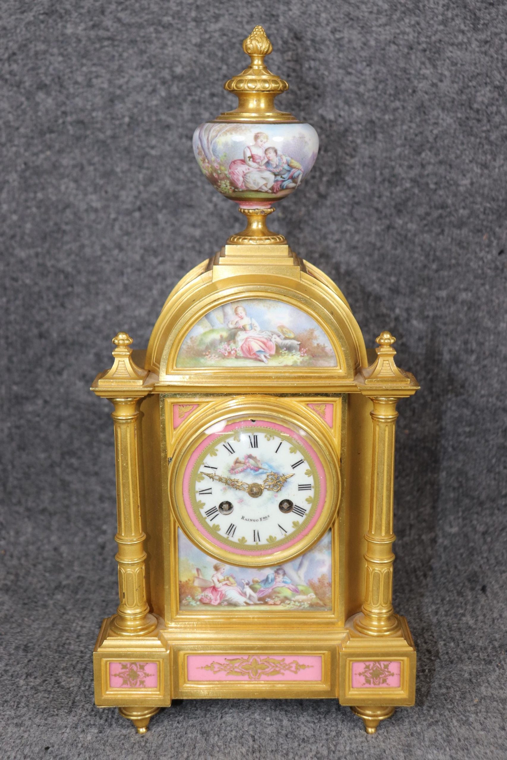 French Ormolu Clock Set: 19th Century Sevres Style Plaques, Raingo Freres - Image 2
