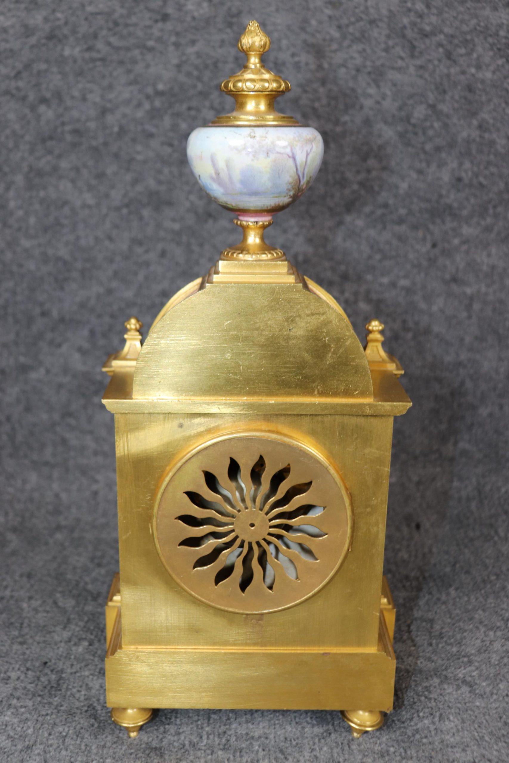 French Ormolu Clock Set: 19th Century Sevres Style Plaques, Raingo Freres - Image 5