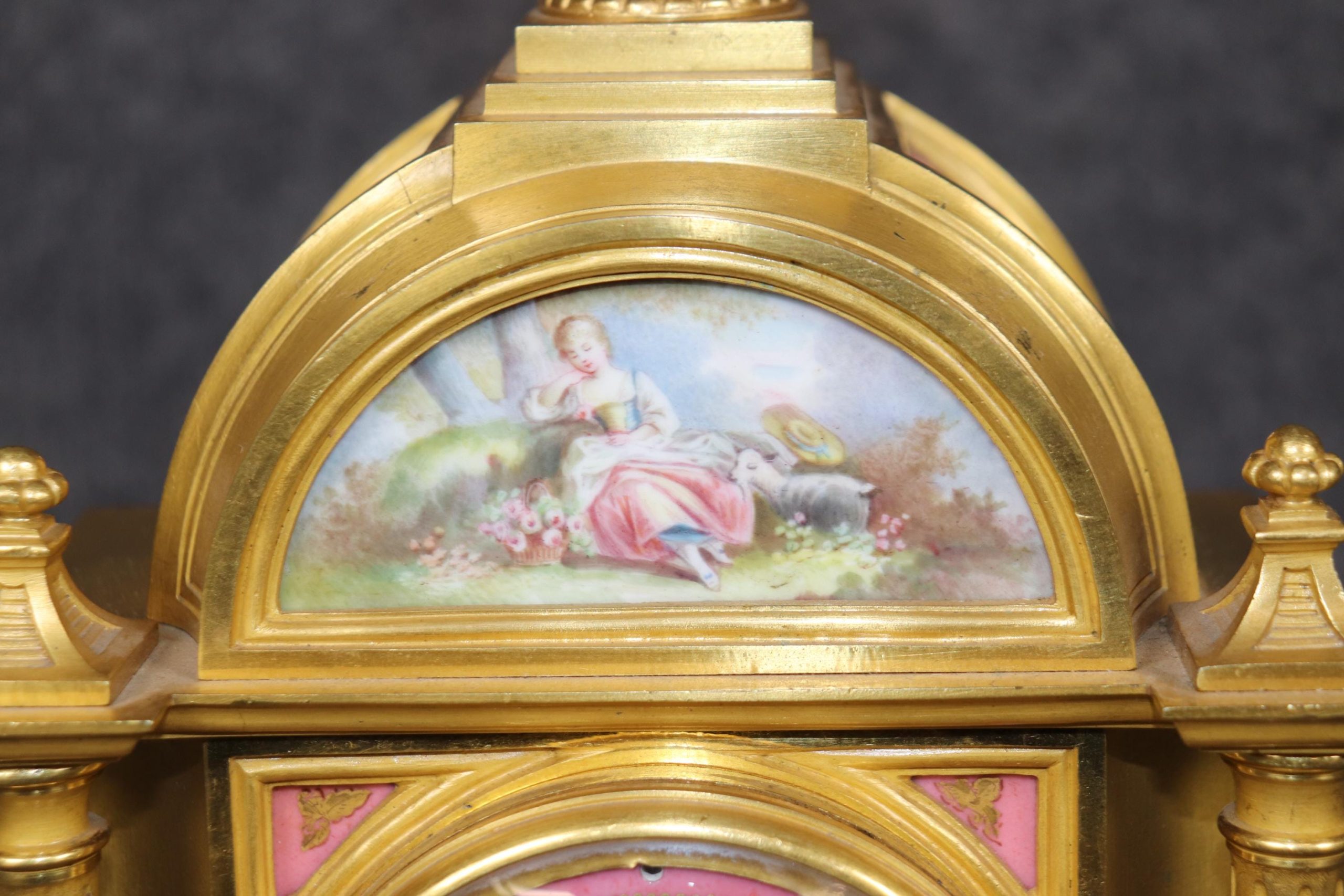 French Ormolu Clock Set: 19th Century Sevres Style Plaques, Raingo Freres - Image 8