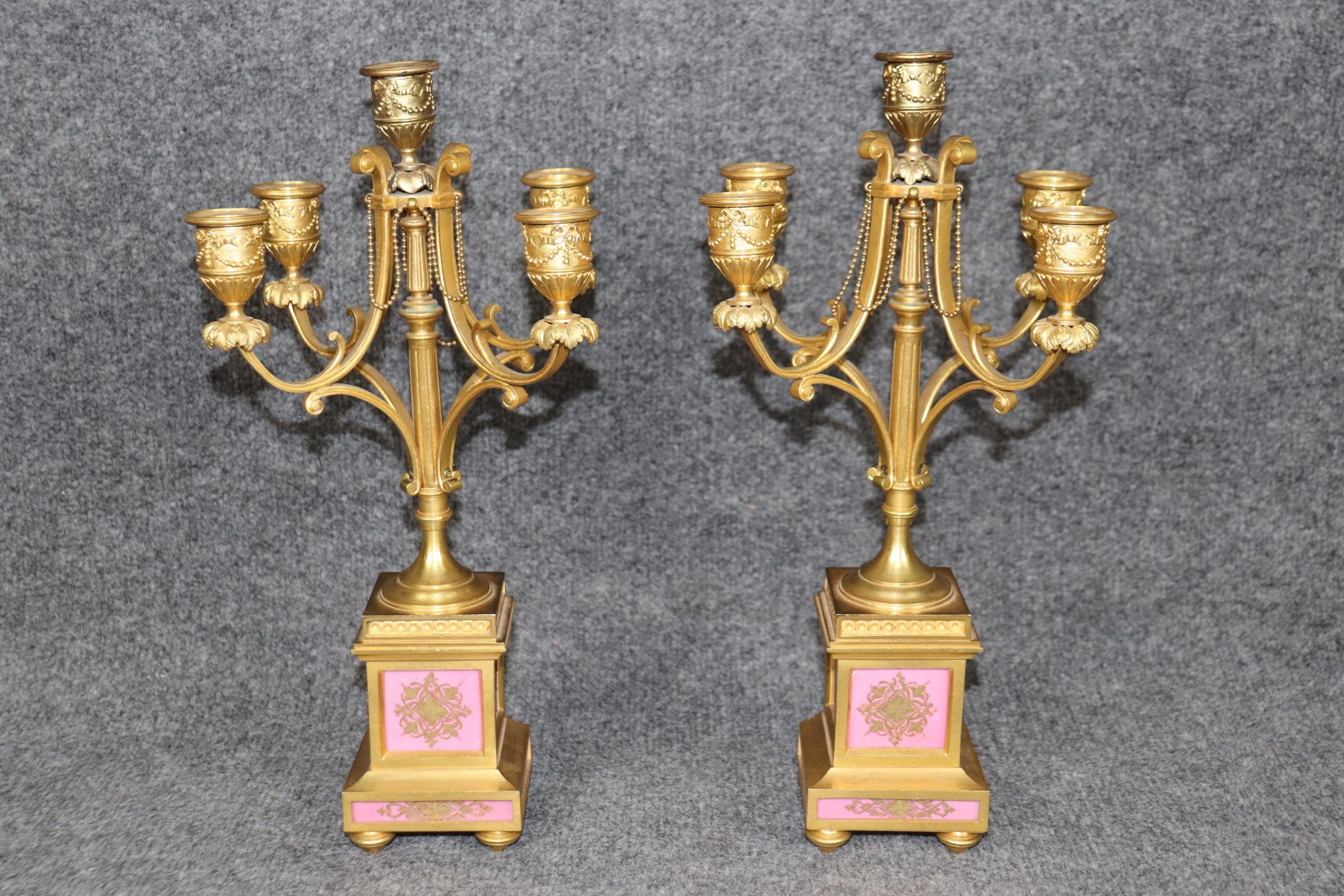 French Ormolu Clock Set: 19th Century Sevres Style Plaques, Raingo Freres - Image 9
