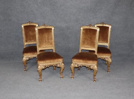 Antique French Louis XV Giltwood Side Chairs - Set of 4