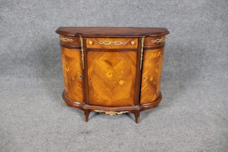 Vintage Miniature Louis XV Style Inlaid Commode - Brass Mounted Cabinet