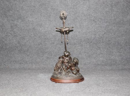 French Bronze Cherub Lamp: Louis Sauvageau, 19th Century Figural Lighting