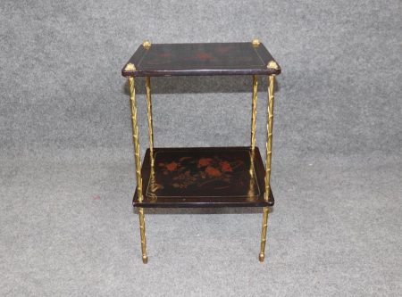 French Directoire Chinoiserie Accent Table: Maison Bagues Brass Two-Tier Side Table
