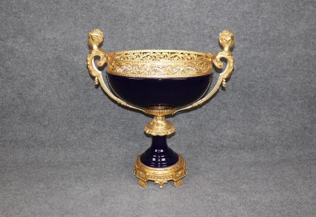 Sevres Style Royal Blue Porcelain Centerpiece: Gilt Bronze Bowl