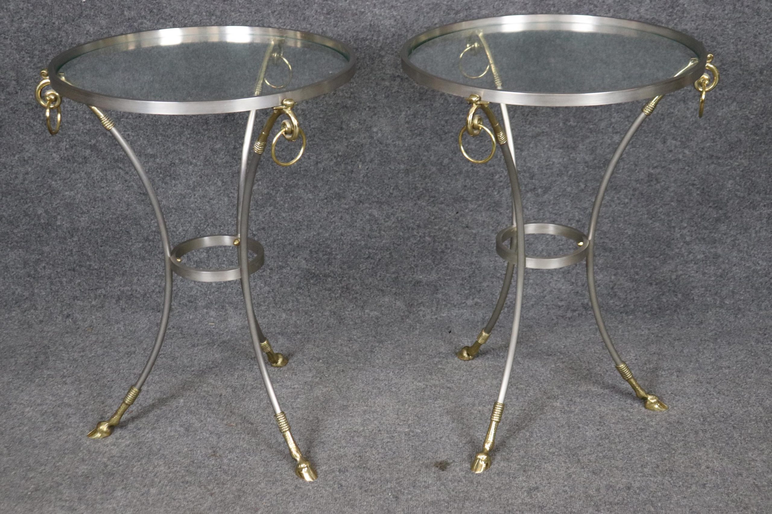 Vintage Regency Style Glass Top Side Tables: Maison Jansen Style Gueridon Pair - Image 4