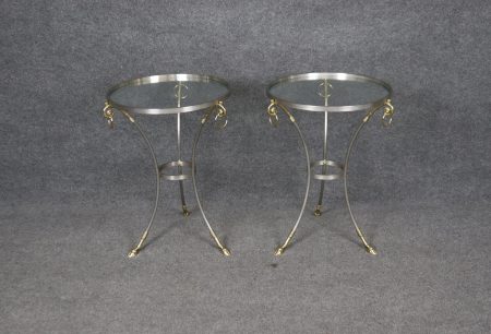 Vintage Regency Style Glass Top Side Tables: Maison Jansen Style Gueridon Pair