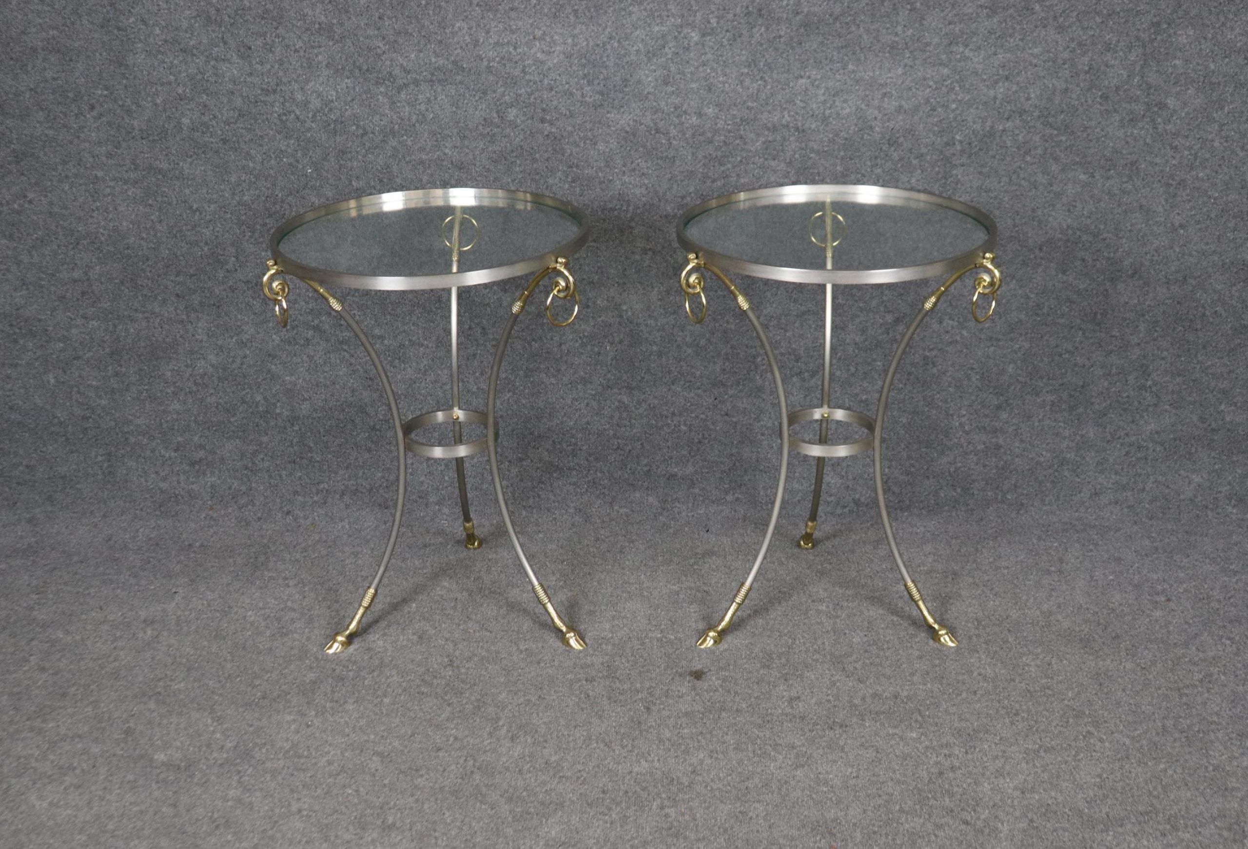 Vintage Regency Style Glass Top Side Tables: Maison Jansen Style Gueridon Pair