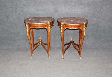 Antique Louis XV Style Marble Top End Tables with Bronze Mounts - Pair