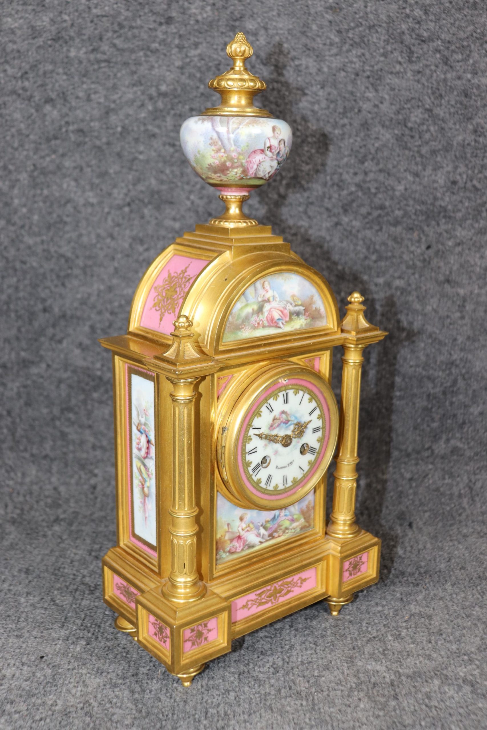 French Ormolu Clock Set: 19th Century Sevres Style Plaques, Raingo Freres - Image 3