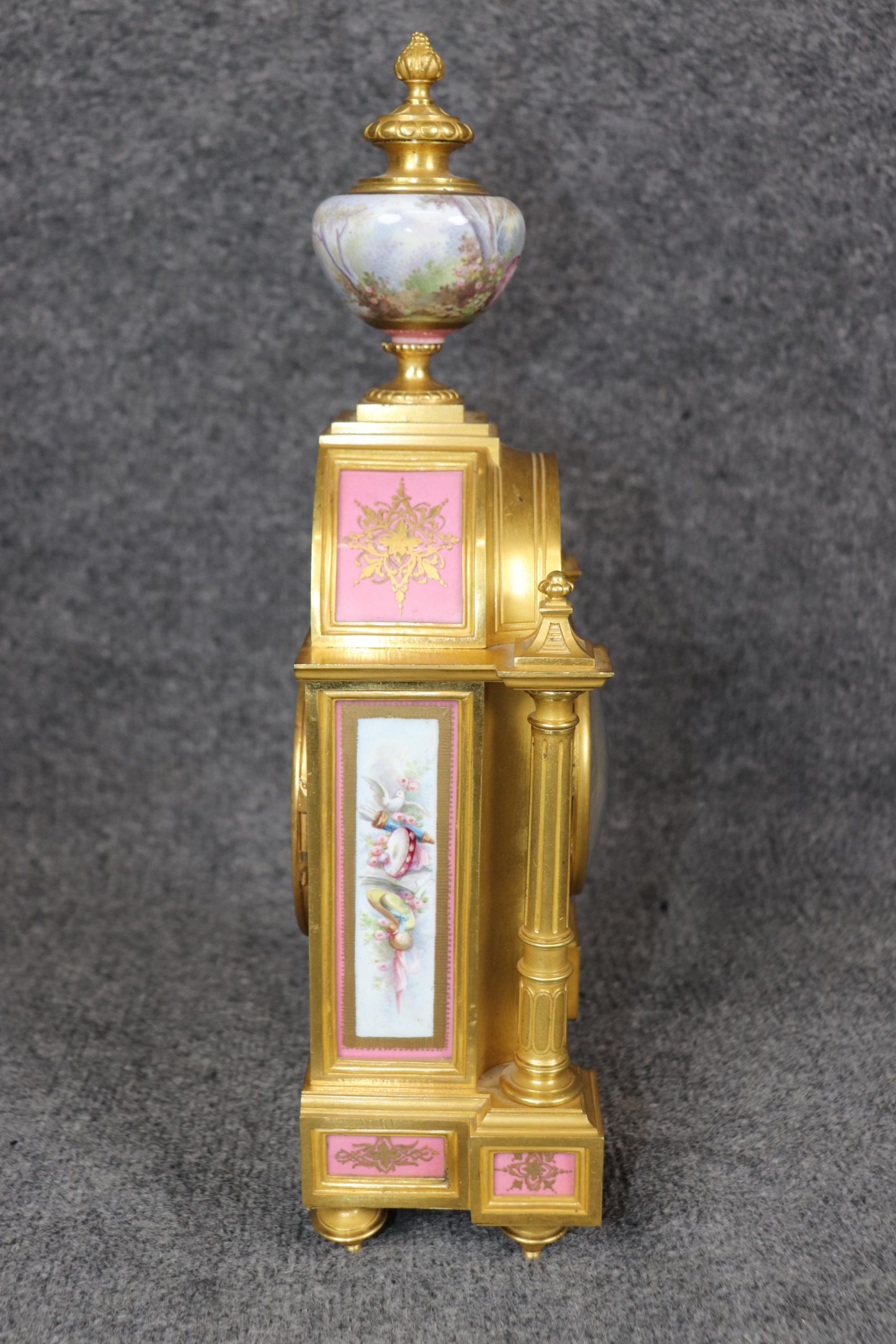 French Ormolu Clock Set: 19th Century Sevres Style Plaques, Raingo Freres - Image 4