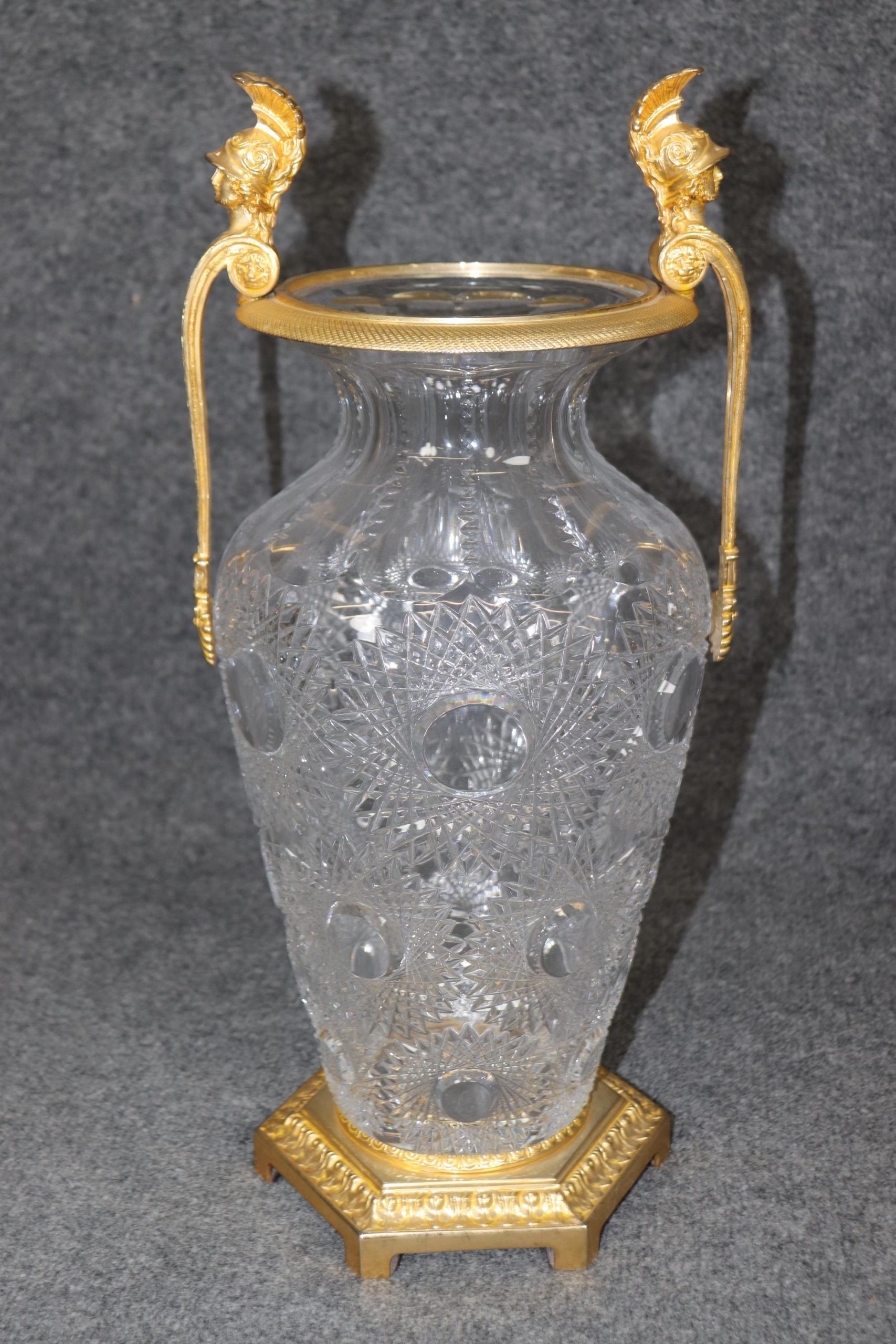 Vintage French Cut Crystal Vase with Bronze Ormolu Mounts - Image 3