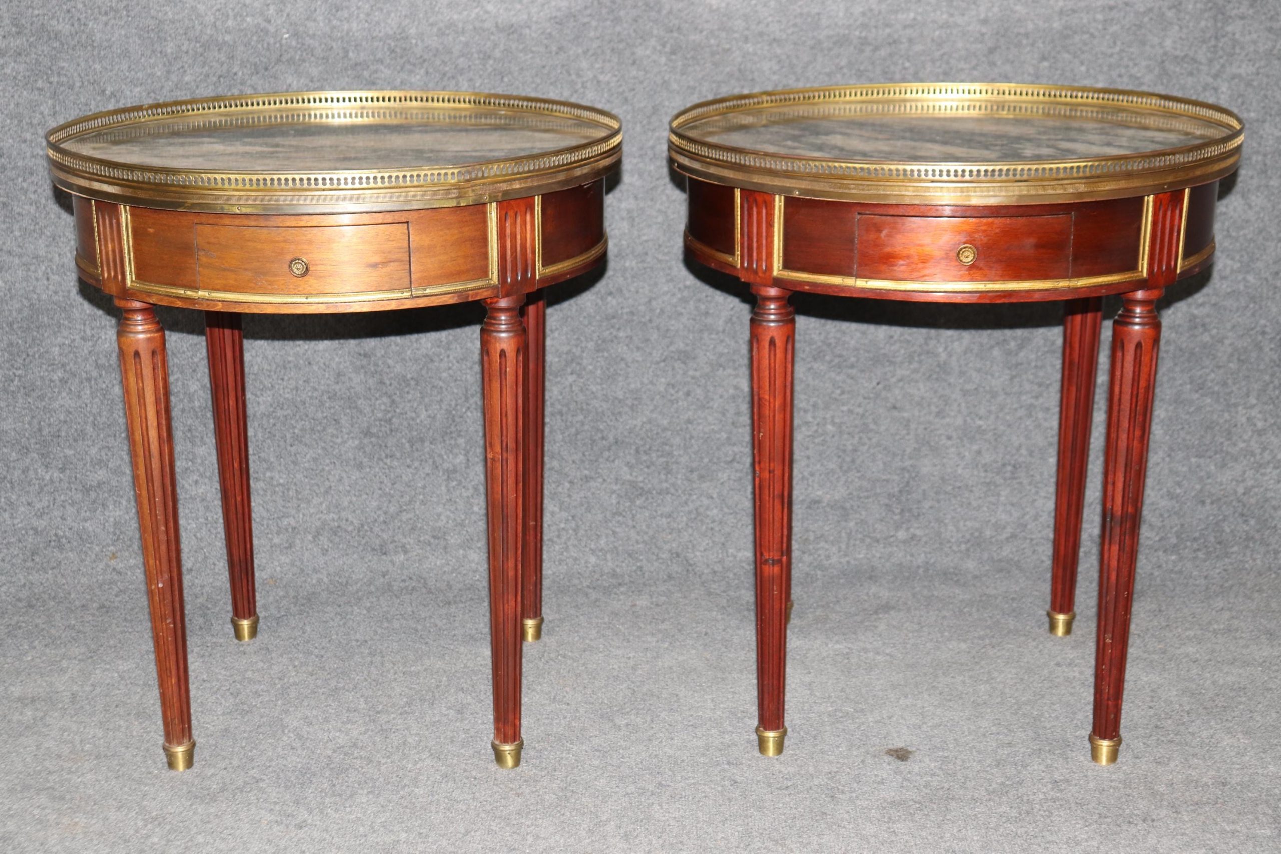 French Maison Jansen Louis XVI Style Marble Top End Tables - Pair - Image 2
