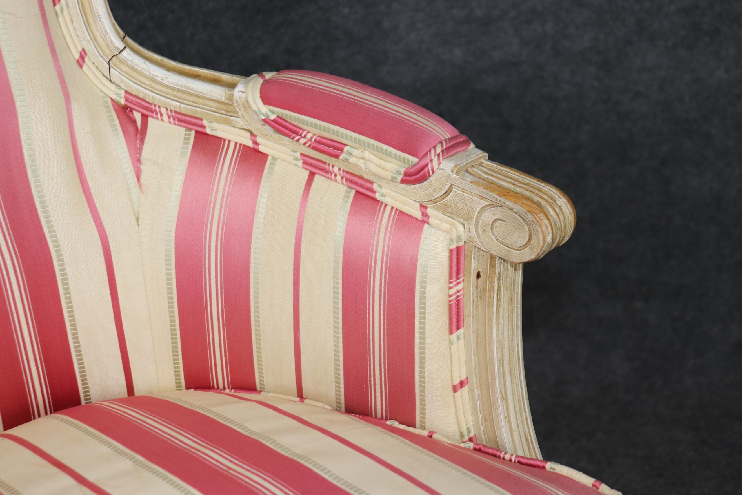 Vintage Louis XVI Style Bergere Chairs: Paint Decorated Accent Armchairs - Image 7