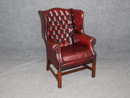 Vintage Mid Century Red Leather Tufted Chesterfield Wingback Chair