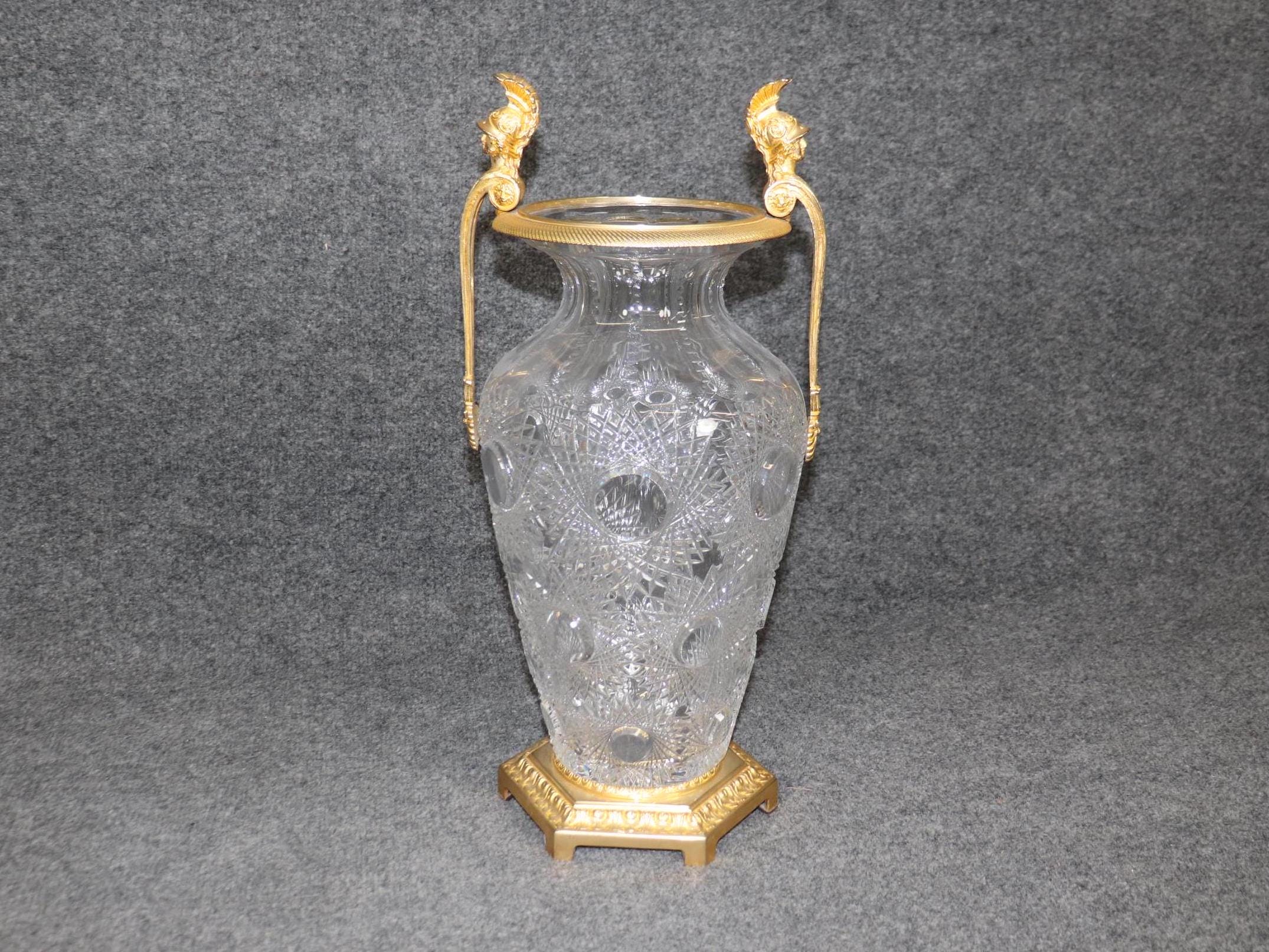 Vintage French Cut Crystal Vase with Bronze Ormolu Mounts