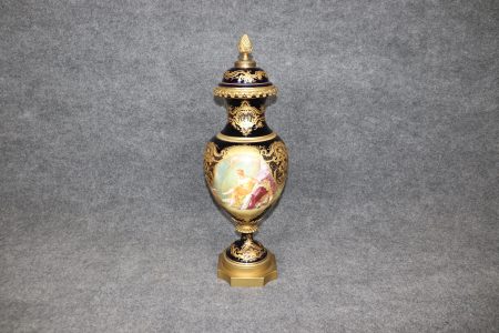 Antique Sevres Royal Blue Porcelain Vase: French Painted Urn