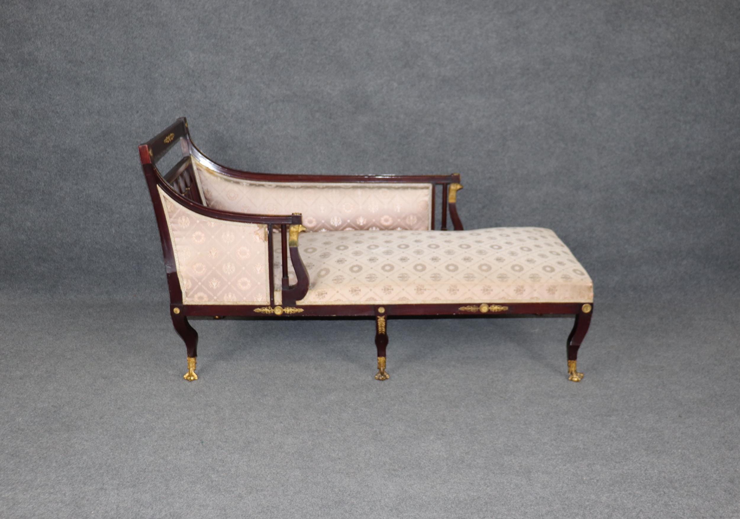 Antique French Empire Chaise Lounge: 19th Century Ormolu Mounted Daybed