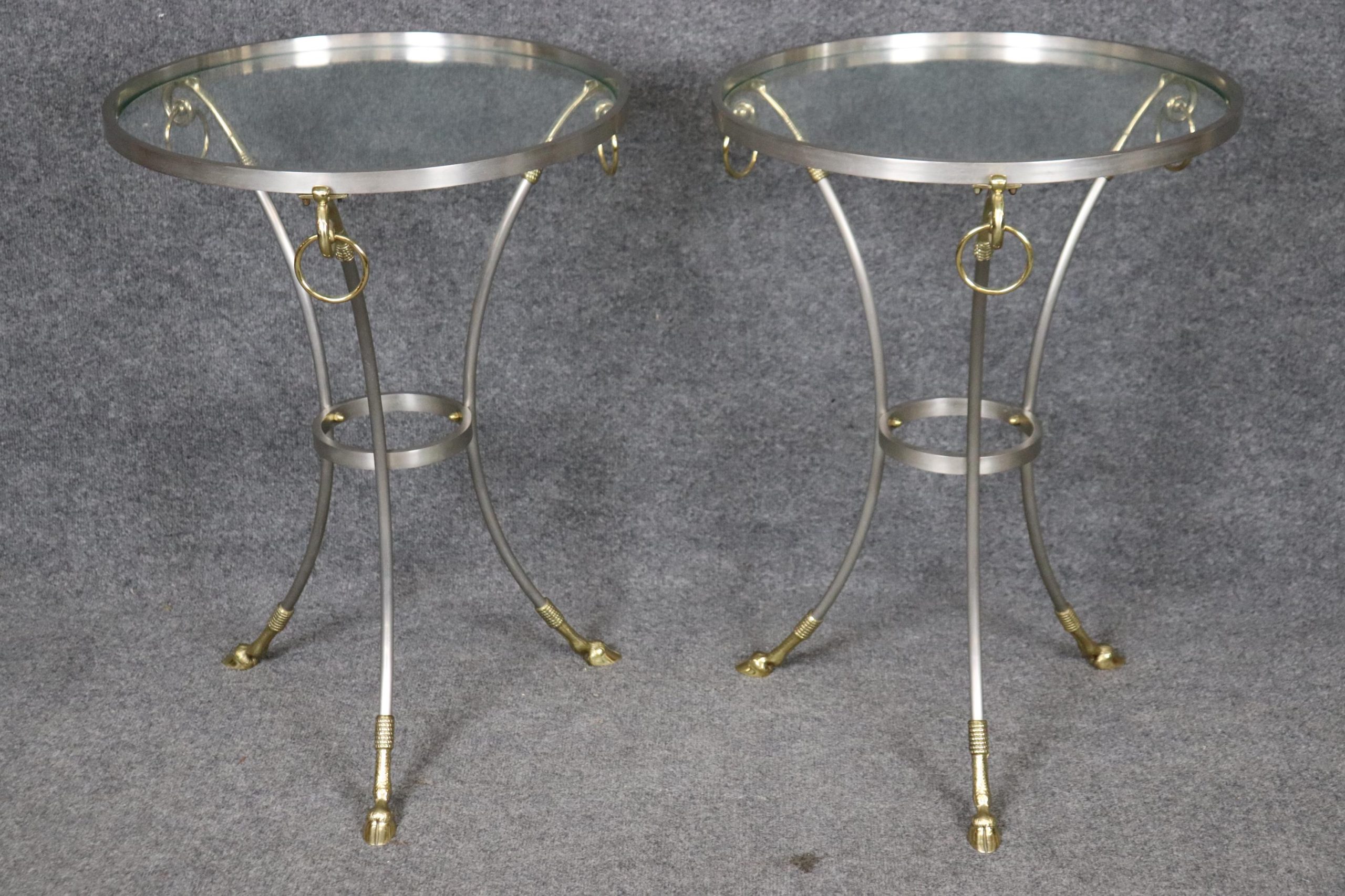 Vintage Regency Style Glass Top Side Tables: Maison Jansen Style Gueridon Pair - Image 3