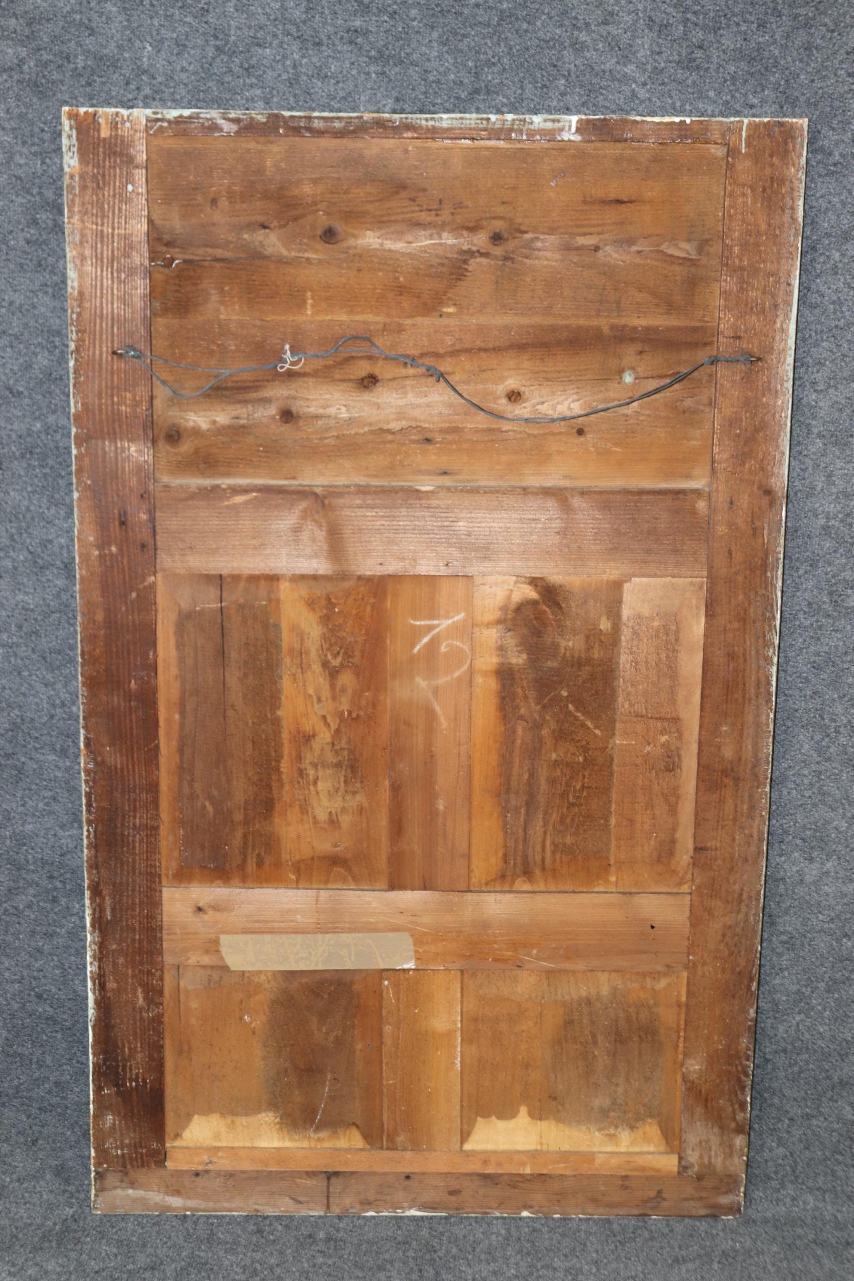 Antique Louis XVI Style Trumeau Mirror: Distressed Grayish-Green, Silver Gilt Accents - Image 8