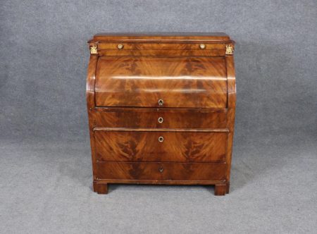 Antique French Empire Mahogany Cylinder Desk: Roll Top Secretary