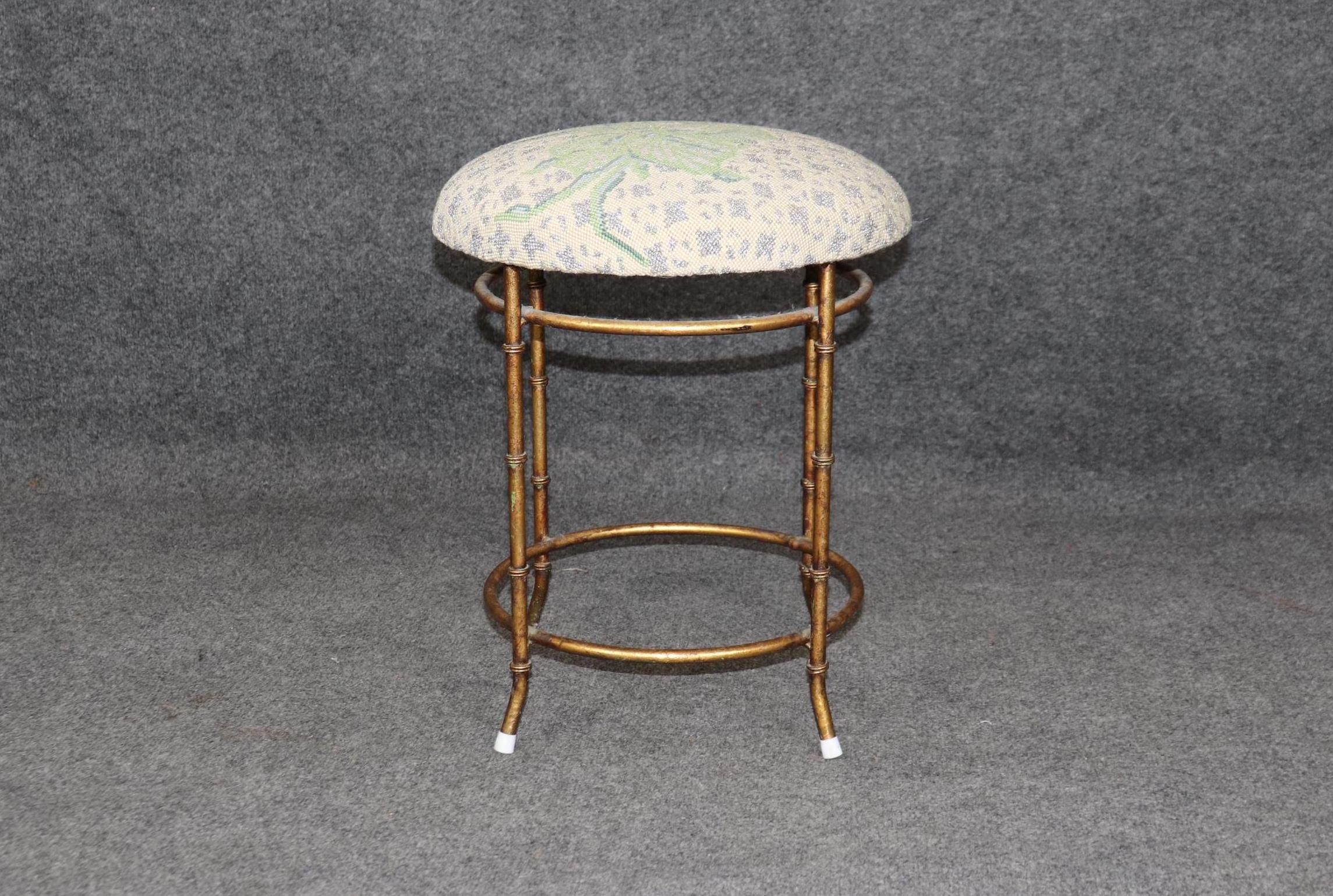 MCM Gilt Needlepoint Bench: Petite Maison Bagues Style Footstool