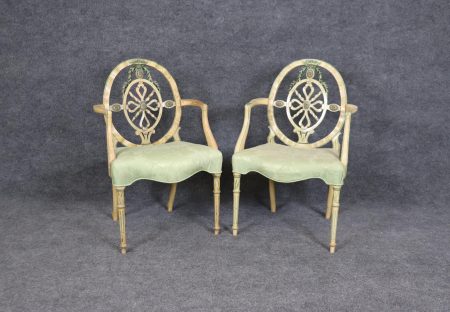 Vintage Pair of Adams Style Distressed Paint Decorated Armchairs, Accent Chairs