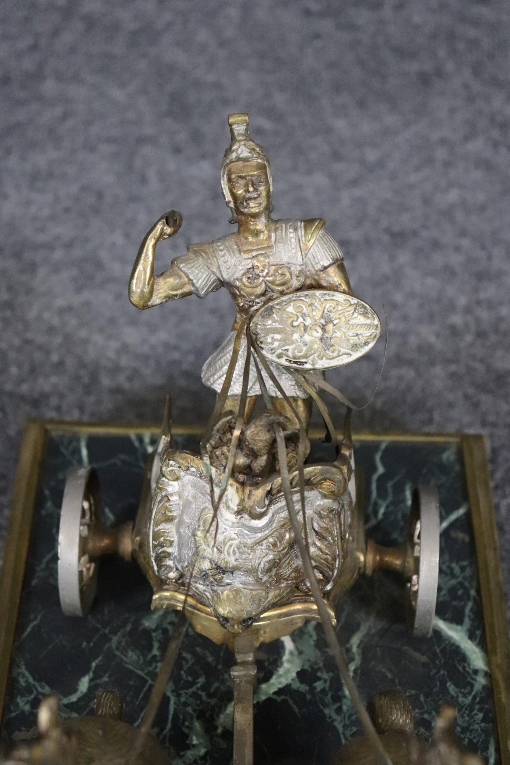 Antique Bronze Roman Warrior Chariot Statue on Marble Base - Image 6