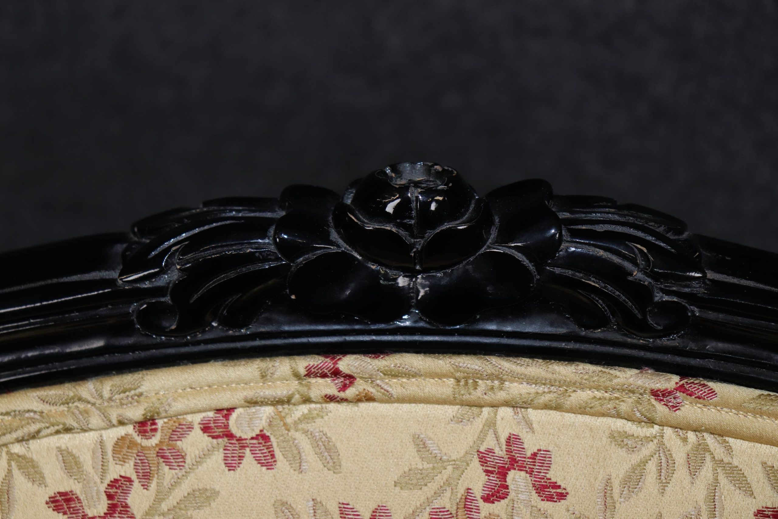 Vintage Louis XV Style Armchairs: Ebonized Black Lacquer, Upholstered Pair - Image 10