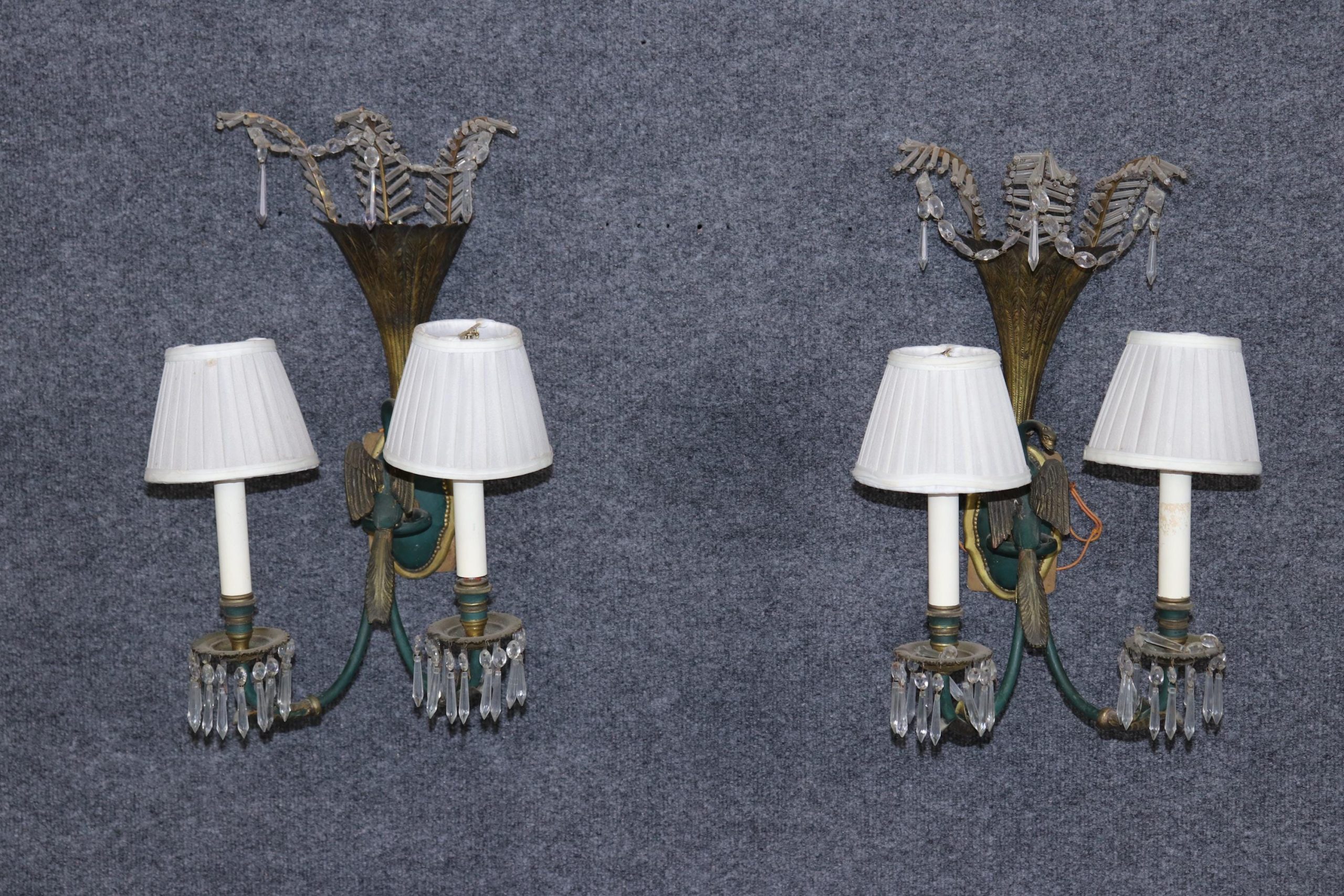 Vintage French Empire Style Metal Wall Sconces: Pair Lighting Decor - Image 2