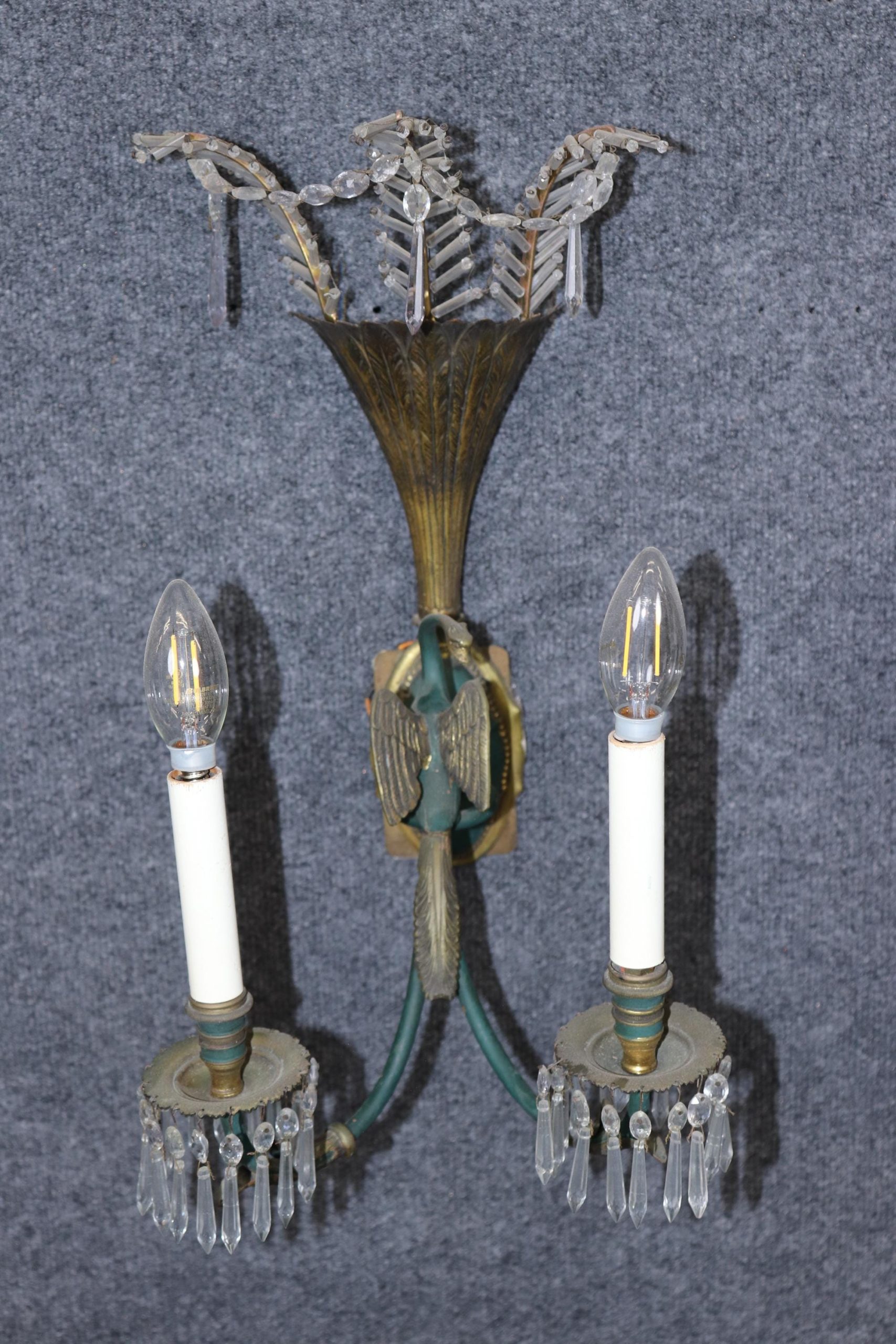 Vintage French Empire Style Metal Wall Sconces: Pair Lighting Decor - Image 4