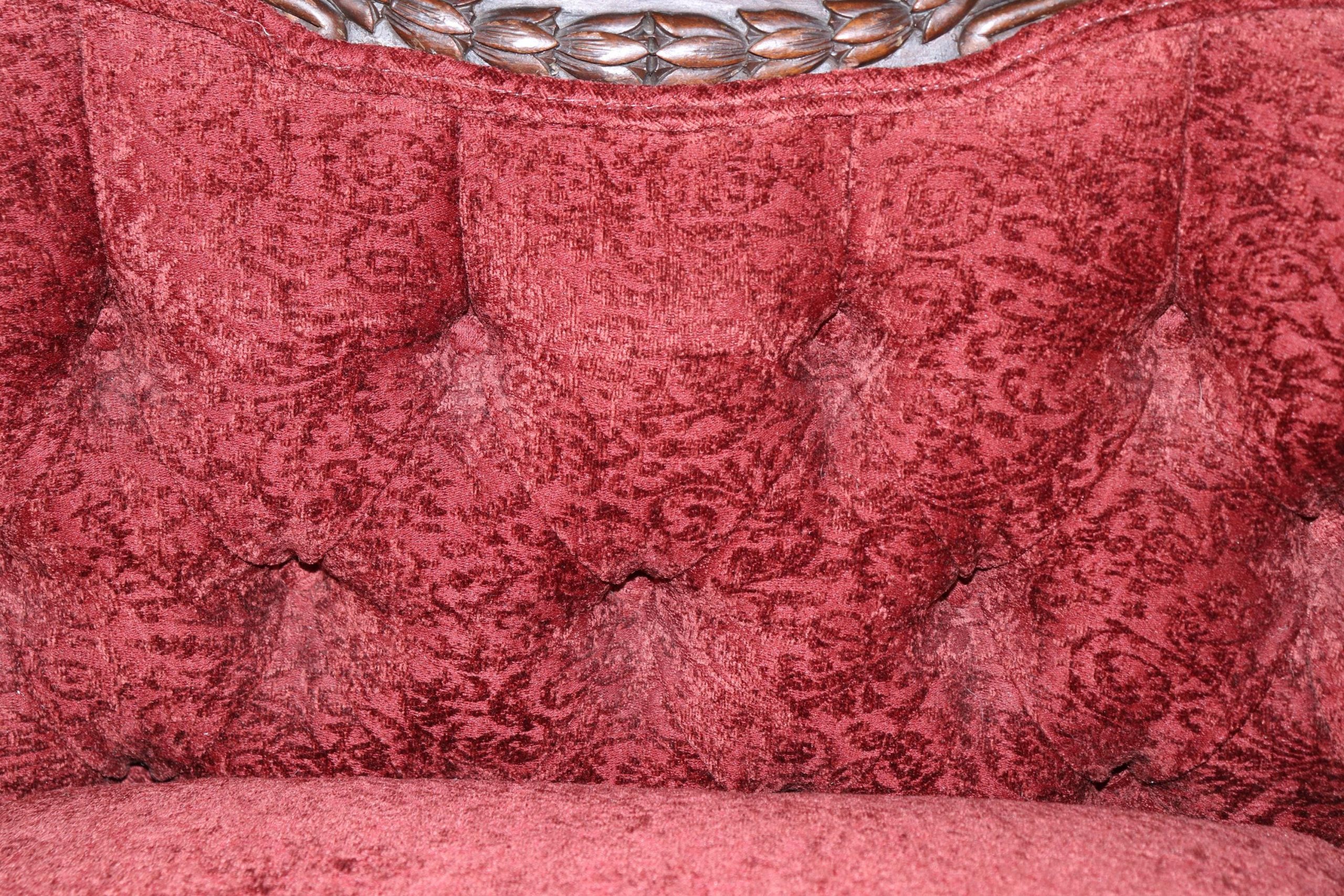 Vintage Carved Country French Red Upholstered Club Chair - Image 9
