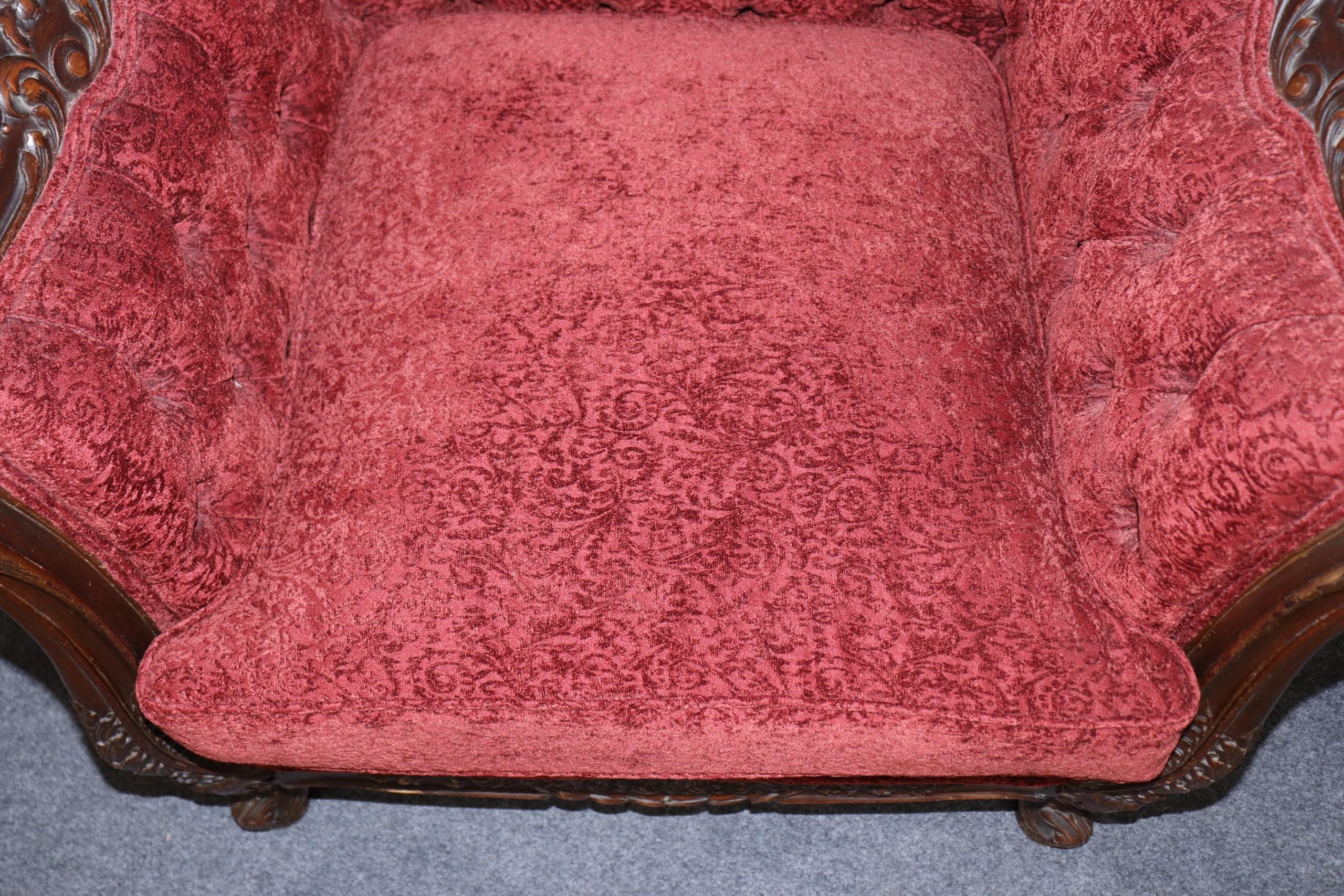 Vintage Carved Country French Red Upholstered Club Chair - Image 10
