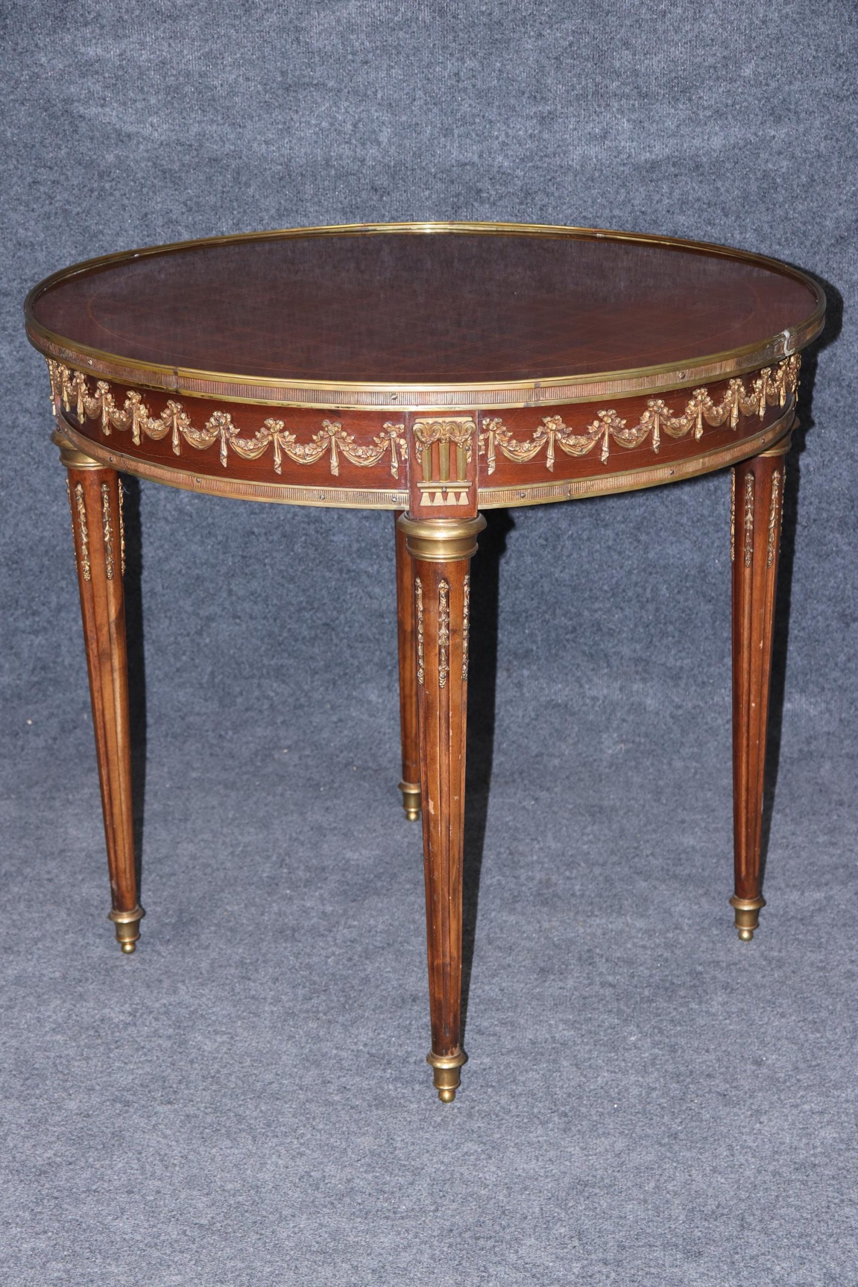 Vintage Louis XVI Style Inlaid Center Table with Brass Mounts - Image 2