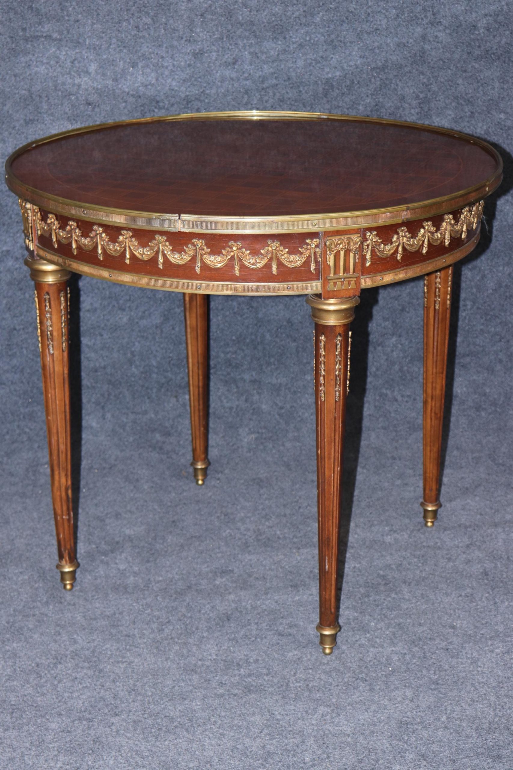 Vintage Louis XVI Style Inlaid Center Table with Brass Mounts - Image 3