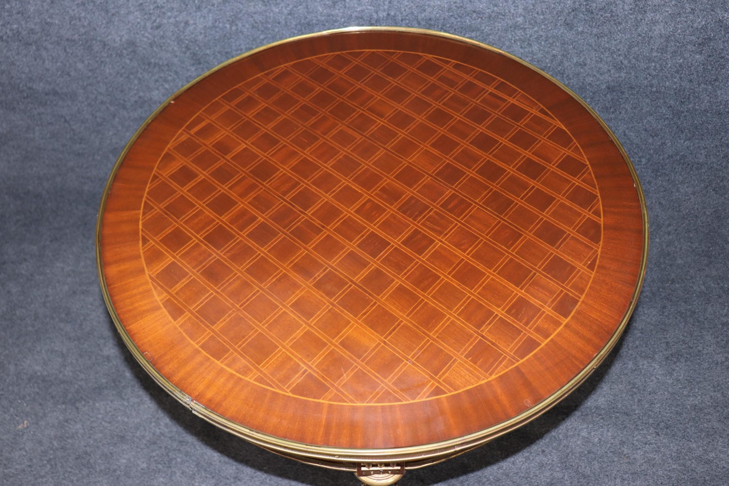 Vintage Louis XVI Style Inlaid Center Table with Brass Mounts - Image 4