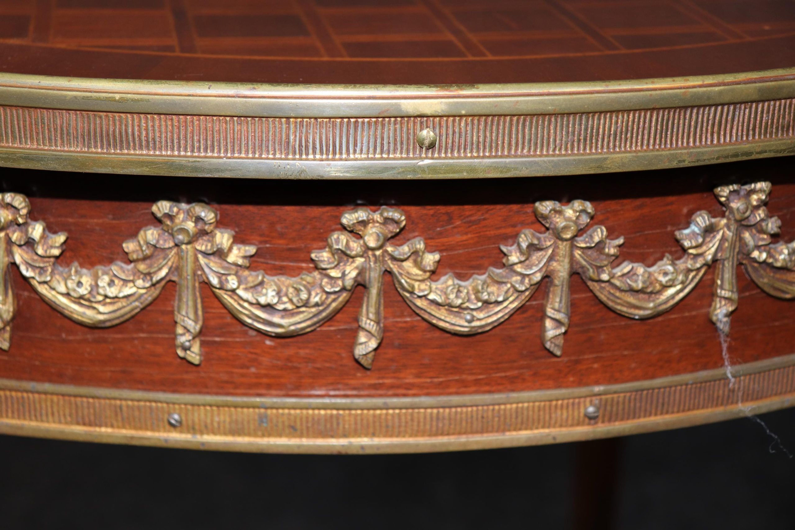 Vintage Louis XVI Style Inlaid Center Table with Brass Mounts - Image 6
