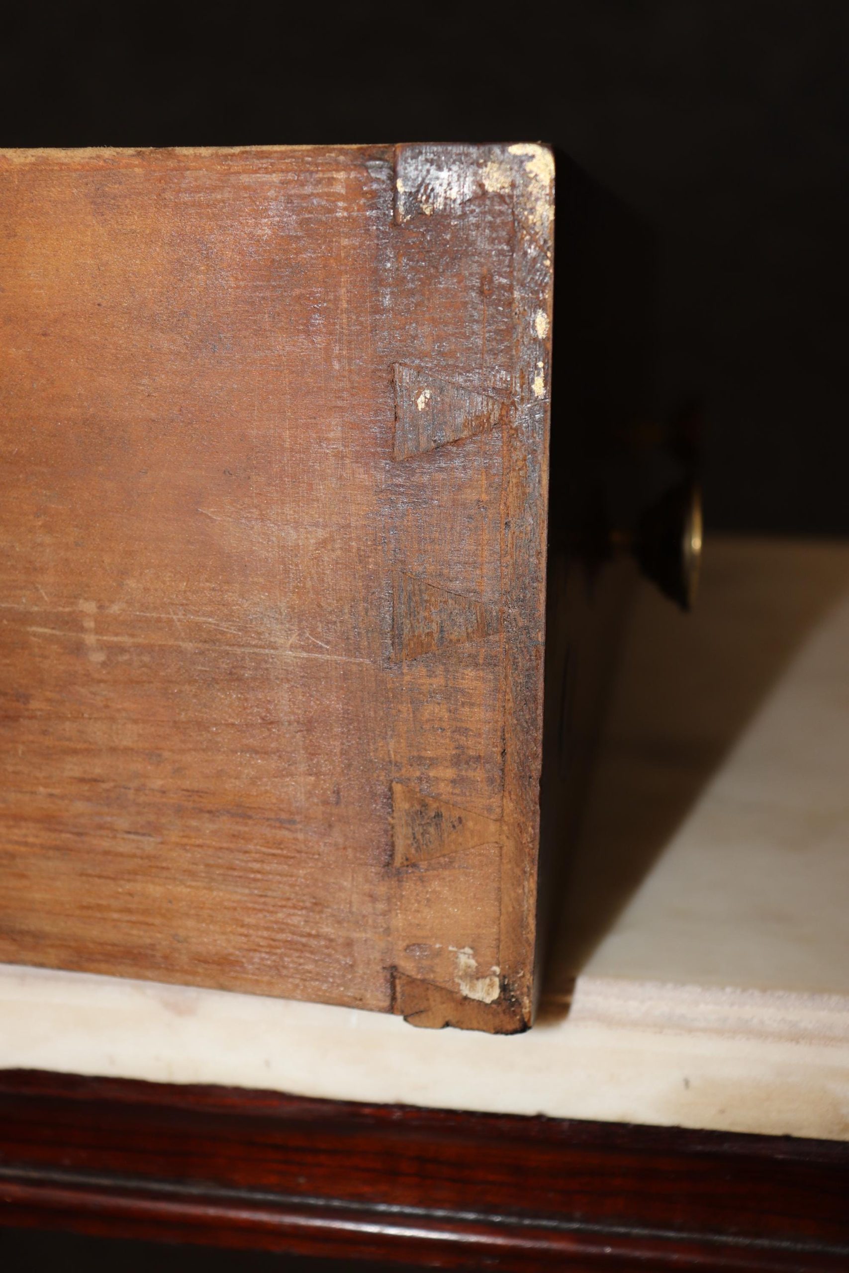 Antique Empire Style Marble Top Commode: Gilt Metal Inlay, Paw Feet - Image 8