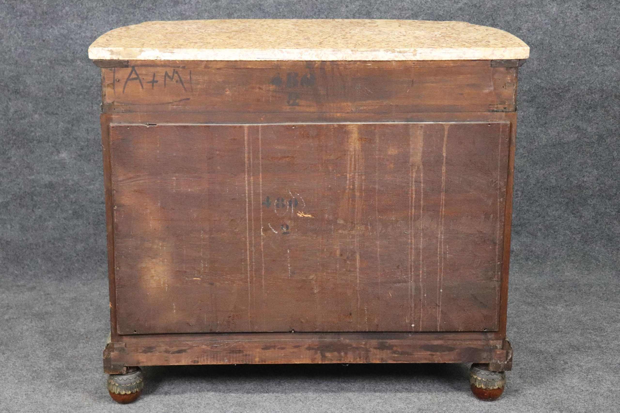 Antique Burled Walnut Server: Marble Top Bronze Mounted Console - Image 4