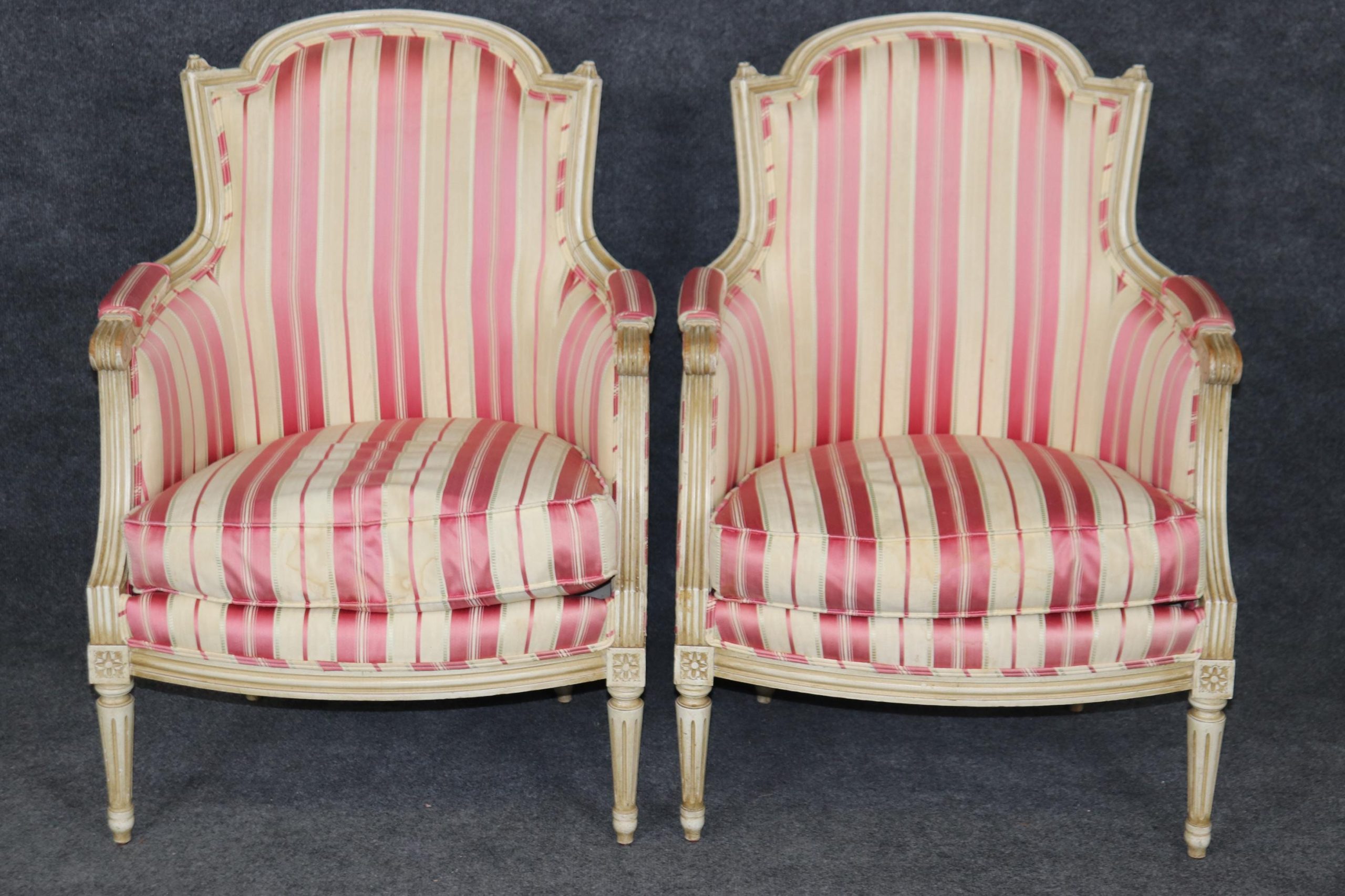 Vintage Louis XVI Style Bergere Chairs: Paint Decorated Accent Armchairs - Image 2