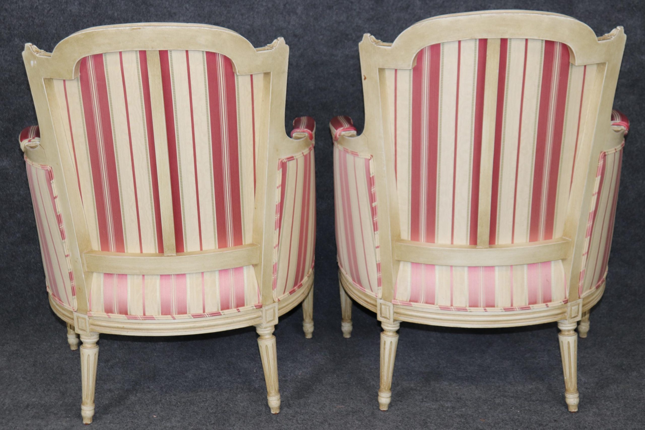 Vintage Louis XVI Style Bergere Chairs: Paint Decorated Accent Armchairs - Image 4