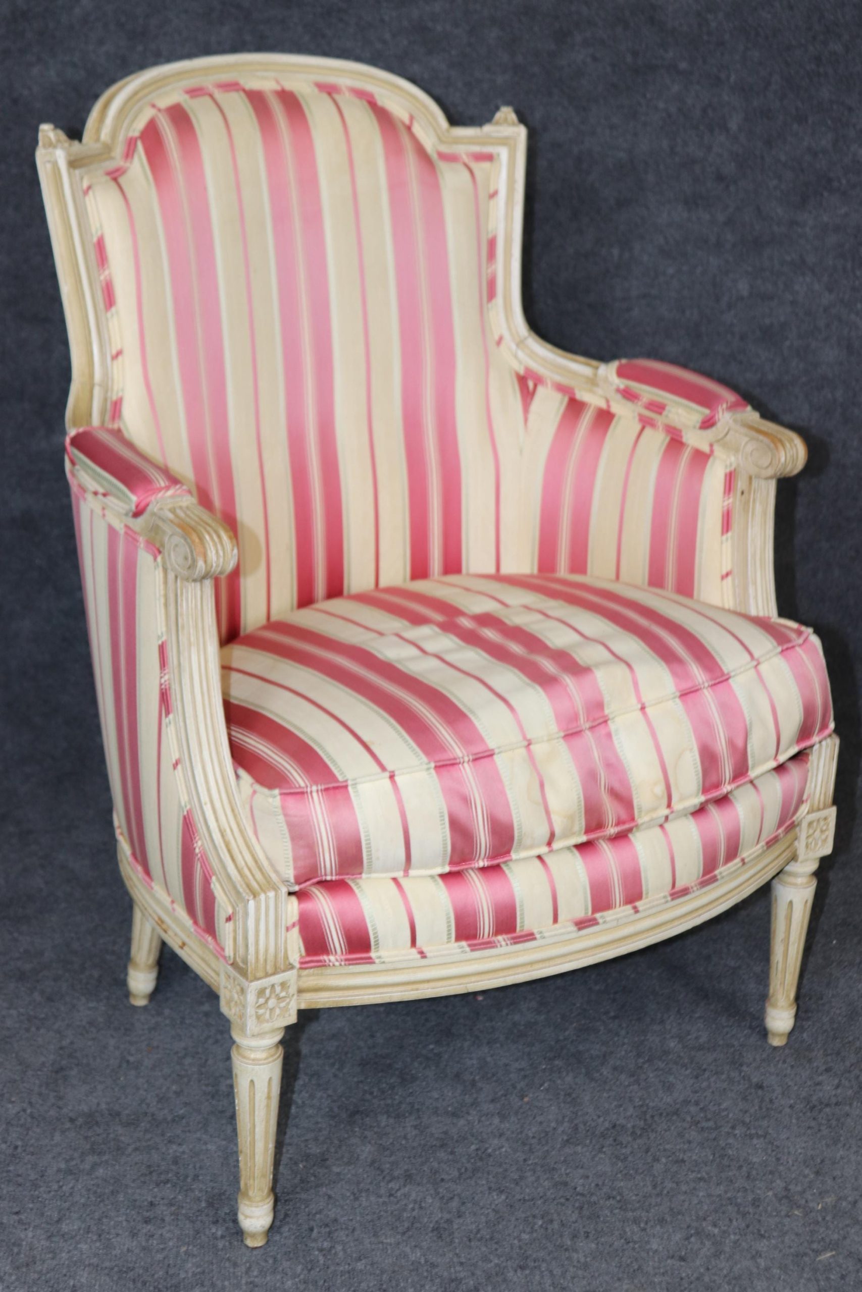 Vintage Louis XVI Style Bergere Chairs: Paint Decorated Accent Armchairs - Image 5