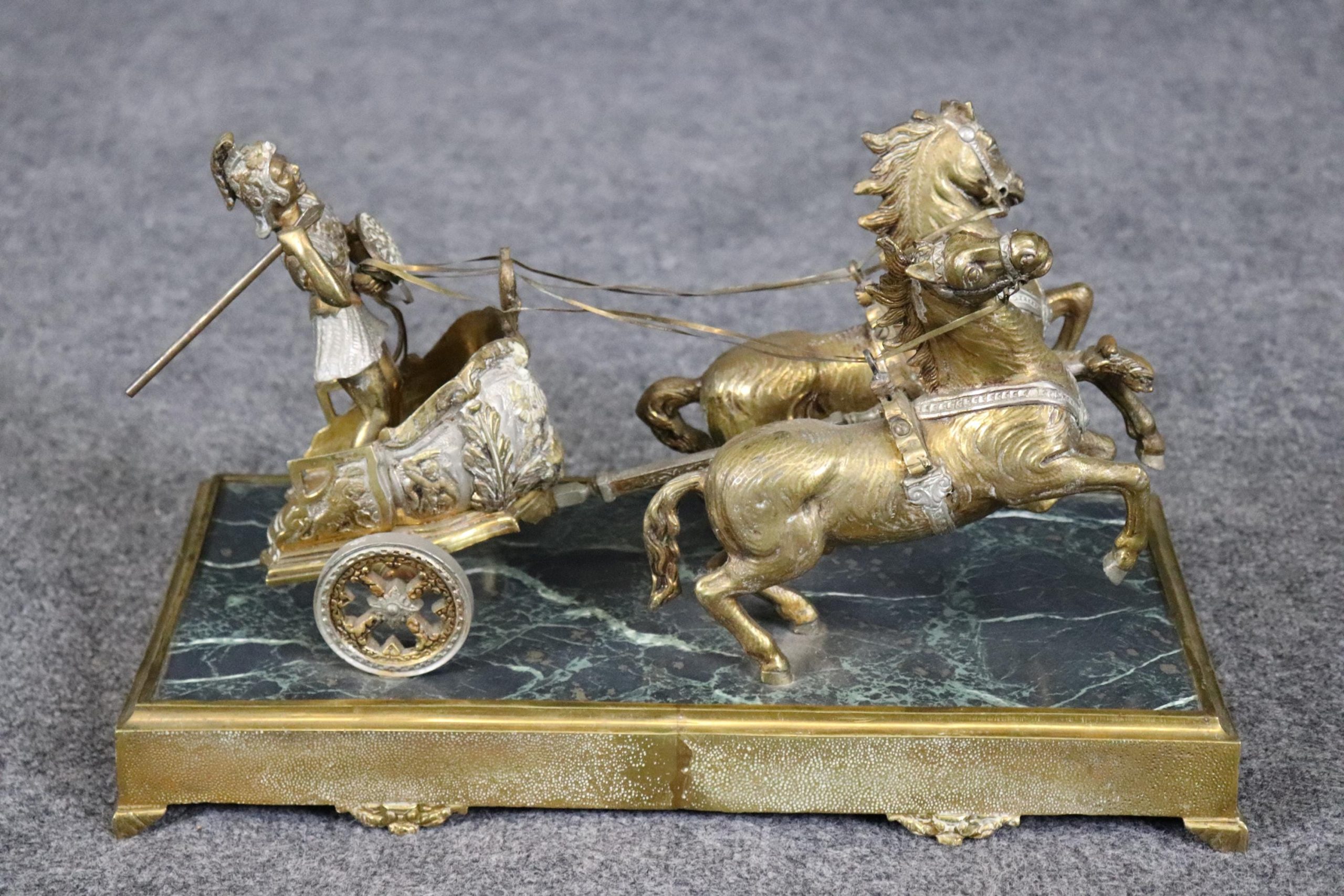 Antique Bronze Roman Warrior Chariot Statue on Marble Base - Image 2