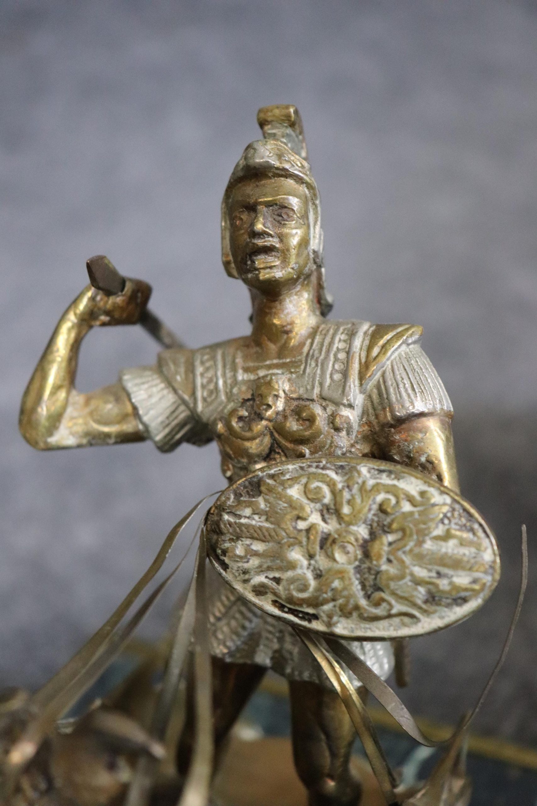 Antique Bronze Roman Warrior Chariot Statue on Marble Base - Image 8