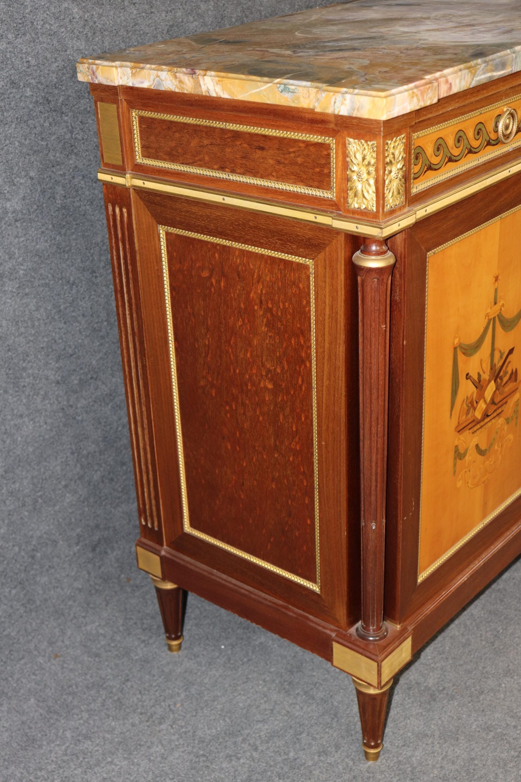 French Louis XVI Style Marble Top Sideboard: Maison Dissidi Ormolu Credenza - Image 2