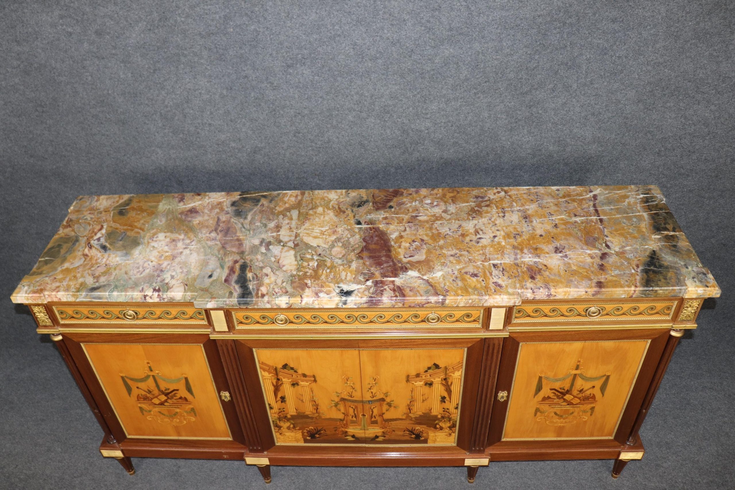 French Louis XVI Style Marble Top Sideboard: Maison Dissidi Ormolu Credenza - Image 3
