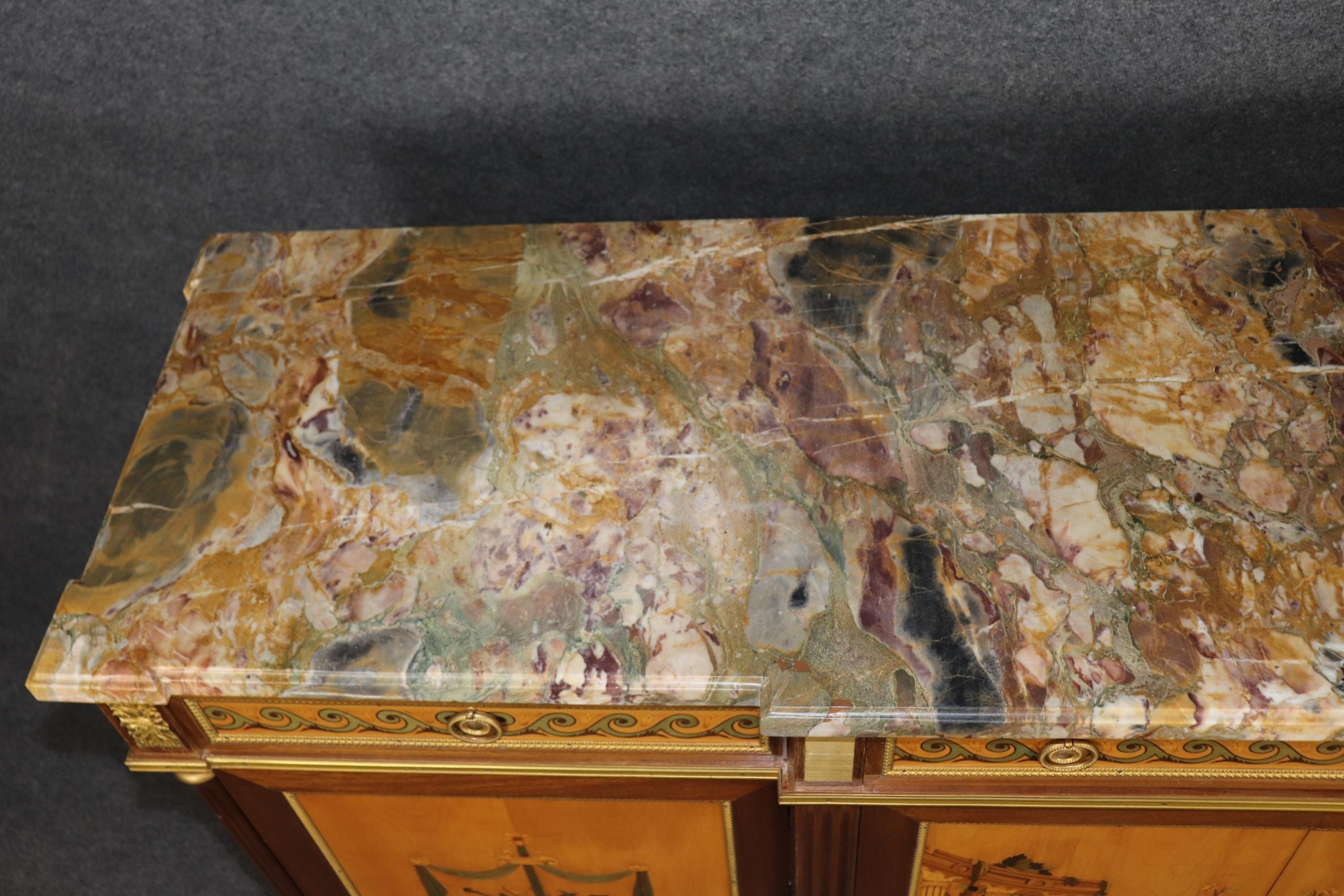 French Louis XVI Style Marble Top Sideboard: Maison Dissidi Ormolu Credenza - Image 4