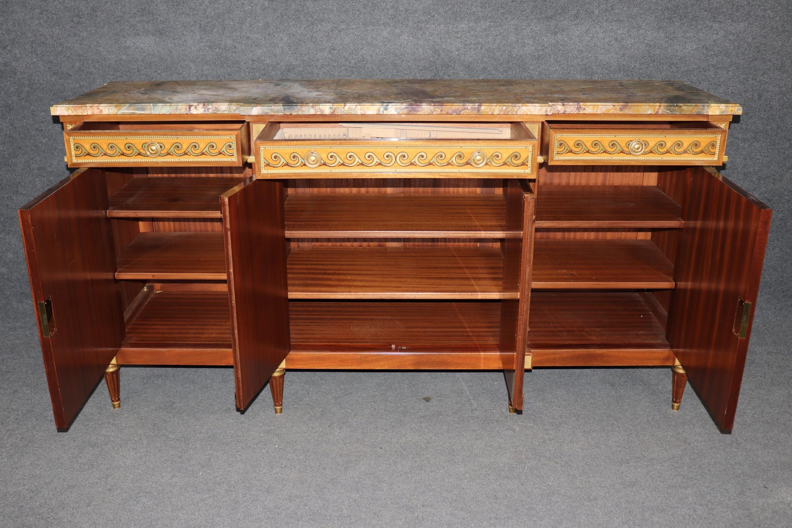 French Louis XVI Style Marble Top Sideboard: Maison Dissidi Ormolu Credenza - Image 5