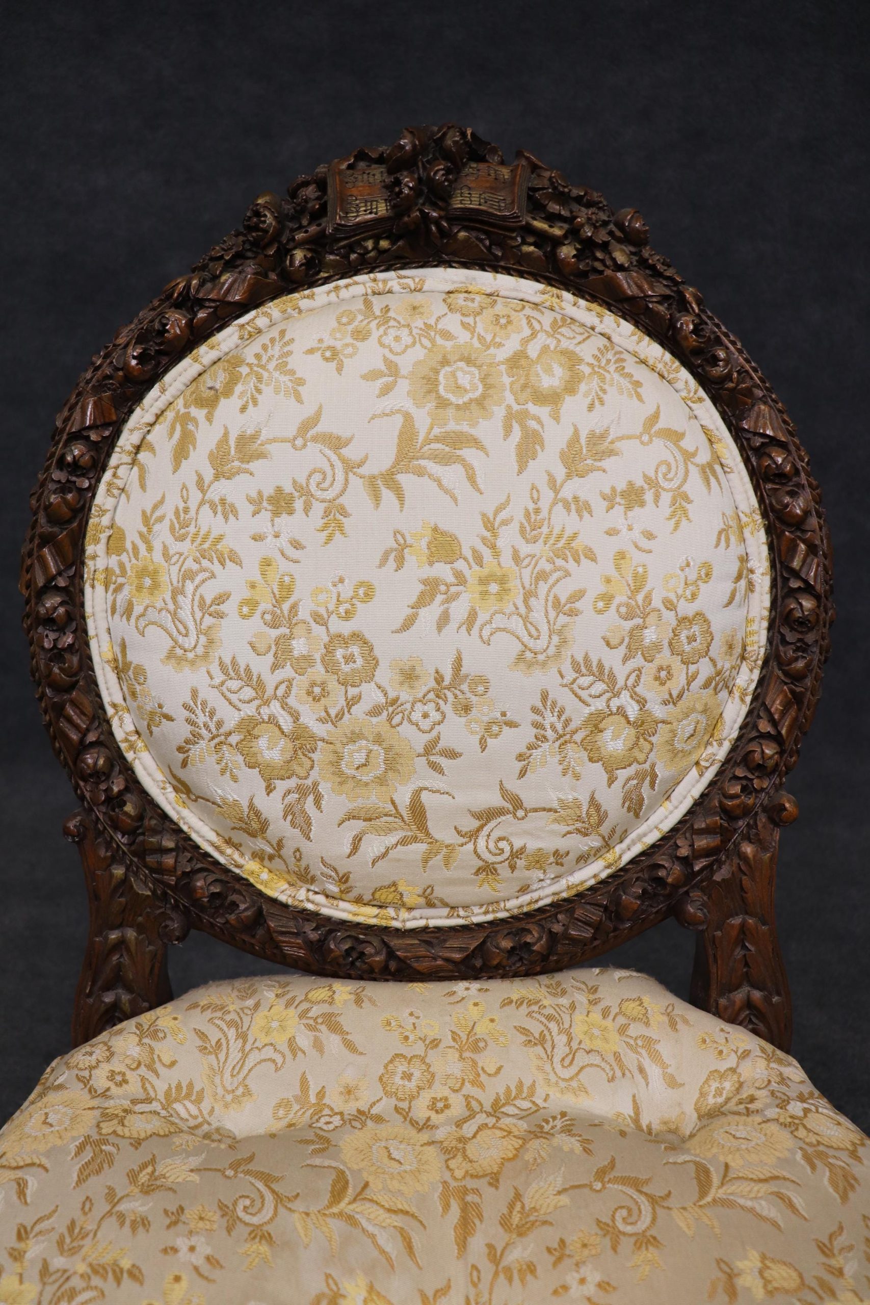 Antique Louis XVI Style Carved Side Chairs: Musical Motif Parlor Decor - Image 7